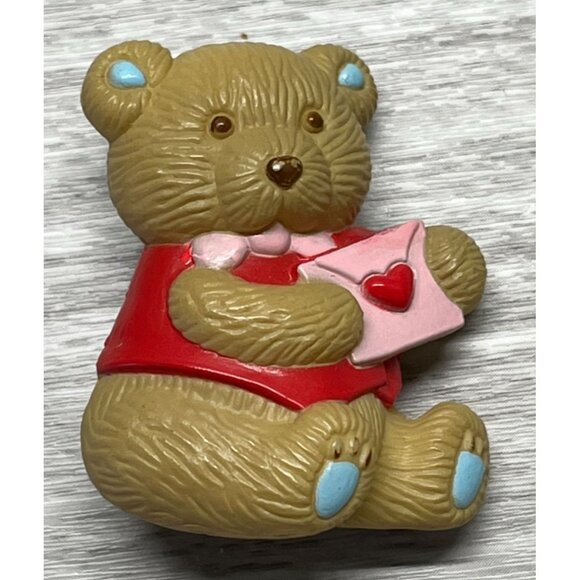 Cute Teddy Bear Brooch Pin with Love Letter Valentines Day Gibson Greetings - Picture 6 of 6